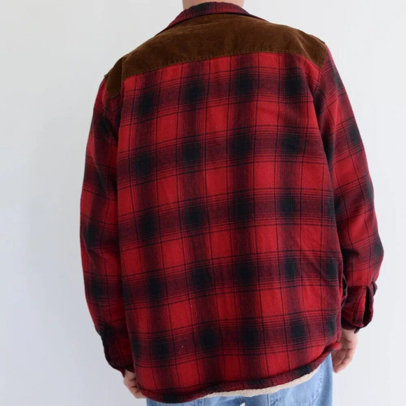 Field And Stream Navy & Red Teddy Bear Lined Corduroy Patches Button Up Shacket - Picture 2 of 11
